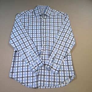 Bugatchi Shirt Mens L Blue Plaid Long Sleeve Shaped Fit Button Up Casual